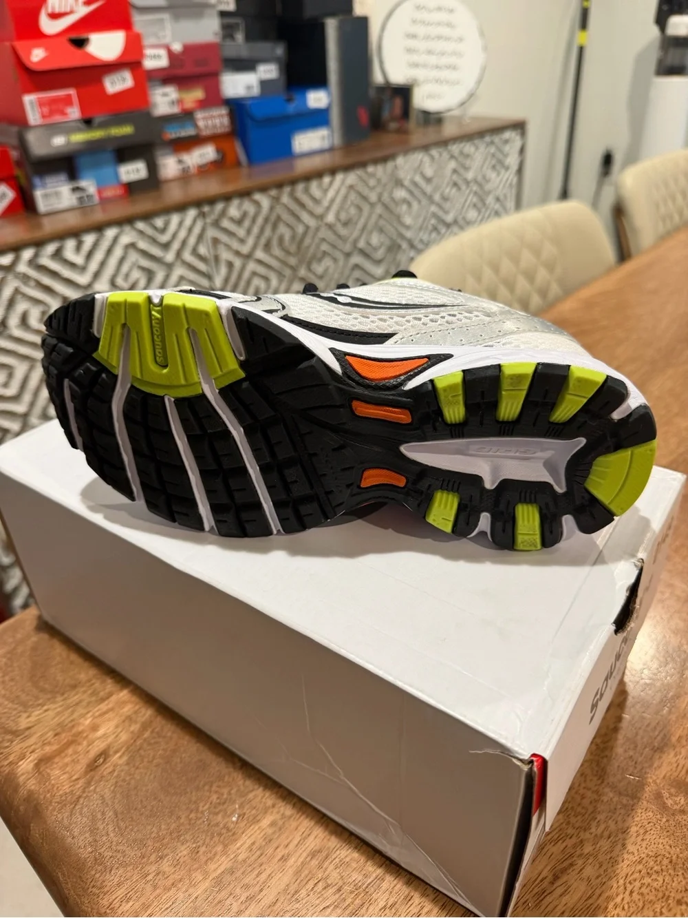 Saucony Kids White, Black & Neon Yellow Running Sneakers